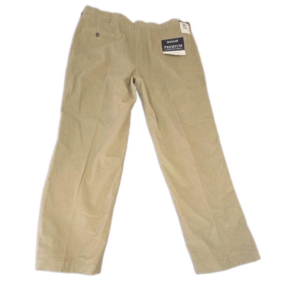 NWT Haggar Corduroy Pants Mens 44x32 Khaki Tan Classic Fit Stretch Expandable - Picture 2 of 14